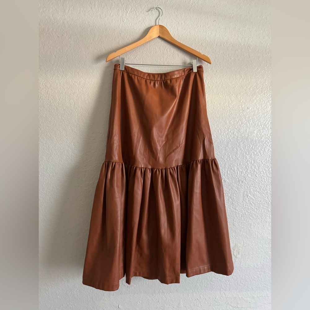 STAUD Vegan Leather Orchid Skirt in Whiskey - Picture 5 of 7